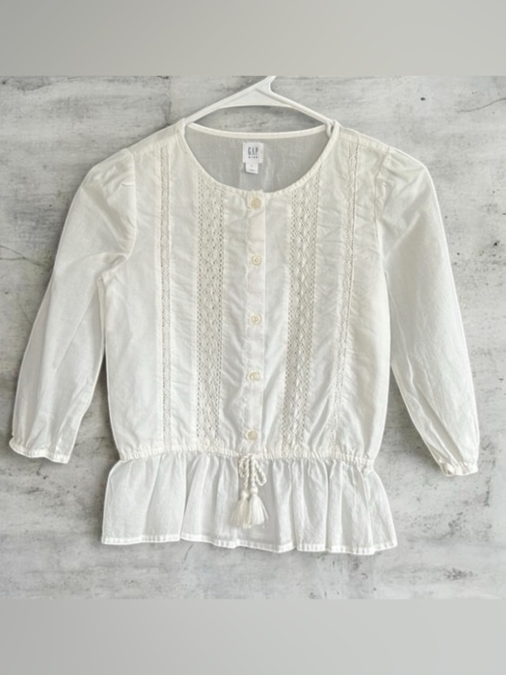 Gap Girls Lace Peplum Blouse Cream Button Front | Girls Size 8/9